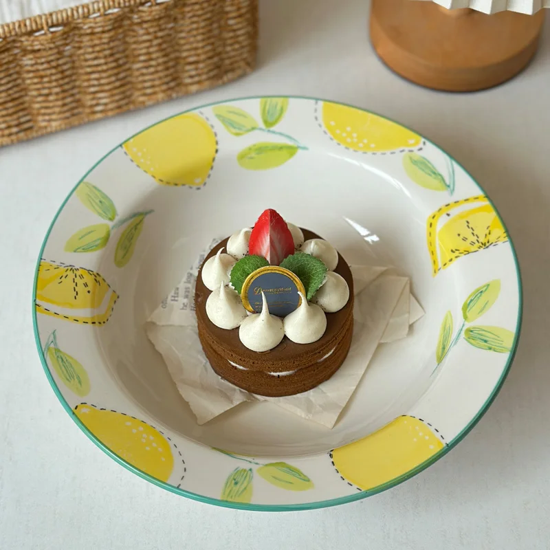Hand Drawn Lemon Ceramic Plate Creative Household Printing Serving Plates French Style Western Cuisine Pasta Tablewares