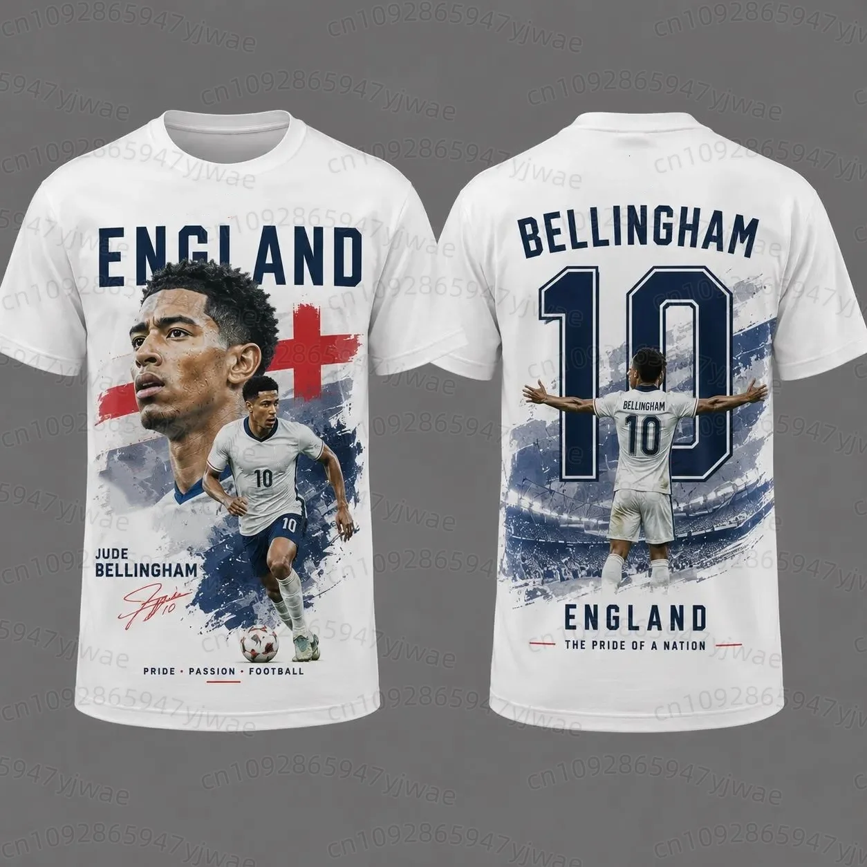T-shirt décontracté à col rond pour hommes et femmes, maillot de football d'Angleterre Bellingham n°10, manches courtes, pour fans, été 2026