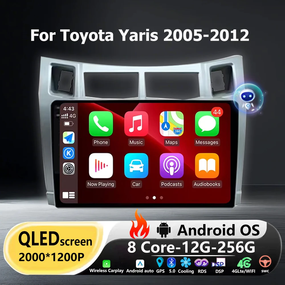 

Для Toyota Yaris 2005-2012 Android 16 авто радио мультимедиа беспроводной Carplay видеоплеер стерео навигация GPS DSP WIFI