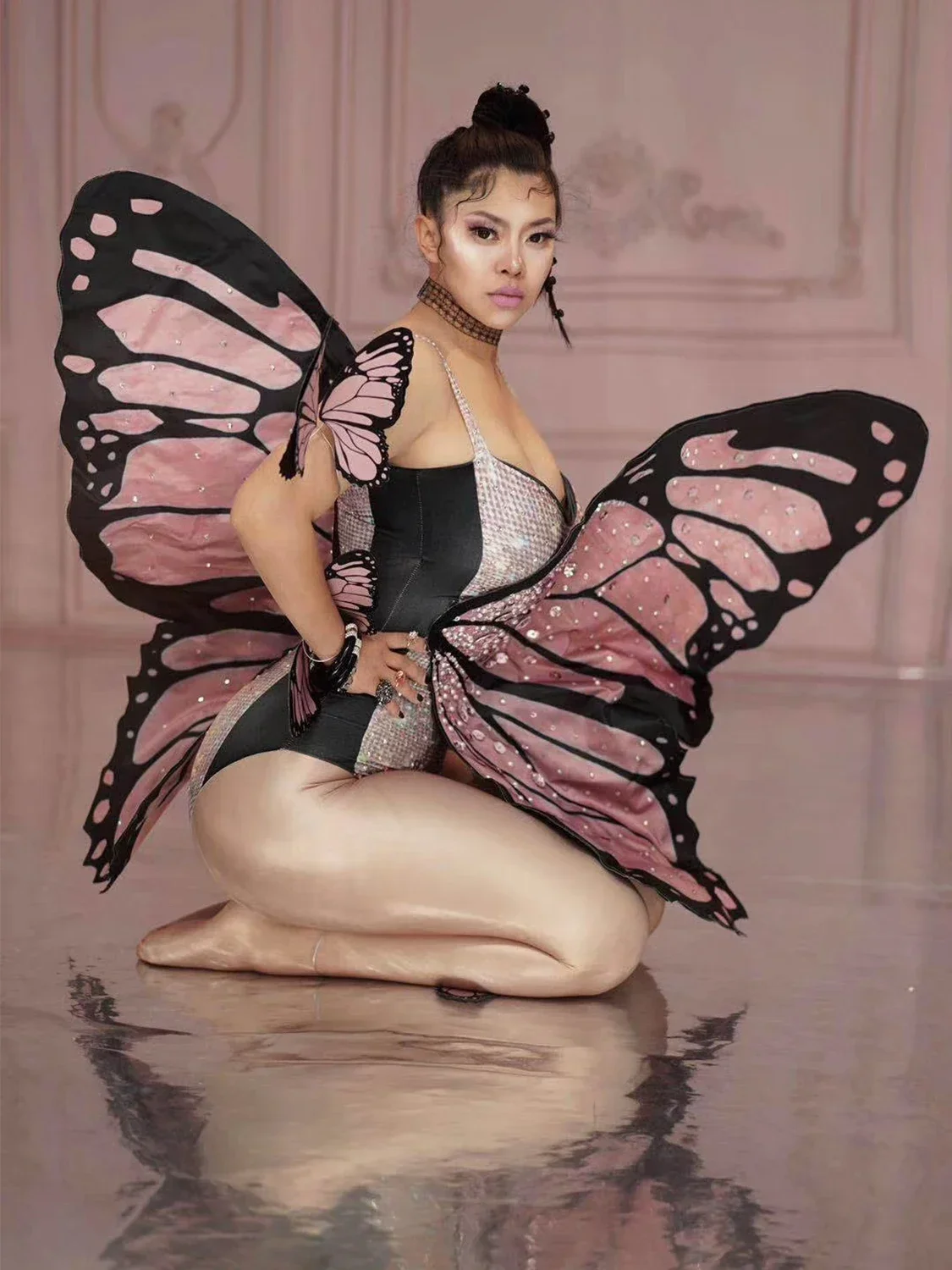 

Spaghetti Strap Shining Rhinestones Sexy Butterfly Wings Jumpsuits For Women 2025new Show Cloth Drag Queen Rave Outfits