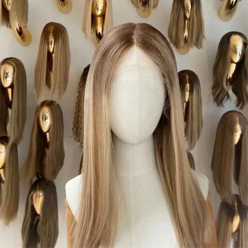 

Highlight Blonde Brown Colored Lace Wig Ready to Wear HD Glueless 13x4 Synthetic Lace Front Wigs for Women 20 inch 180 Density