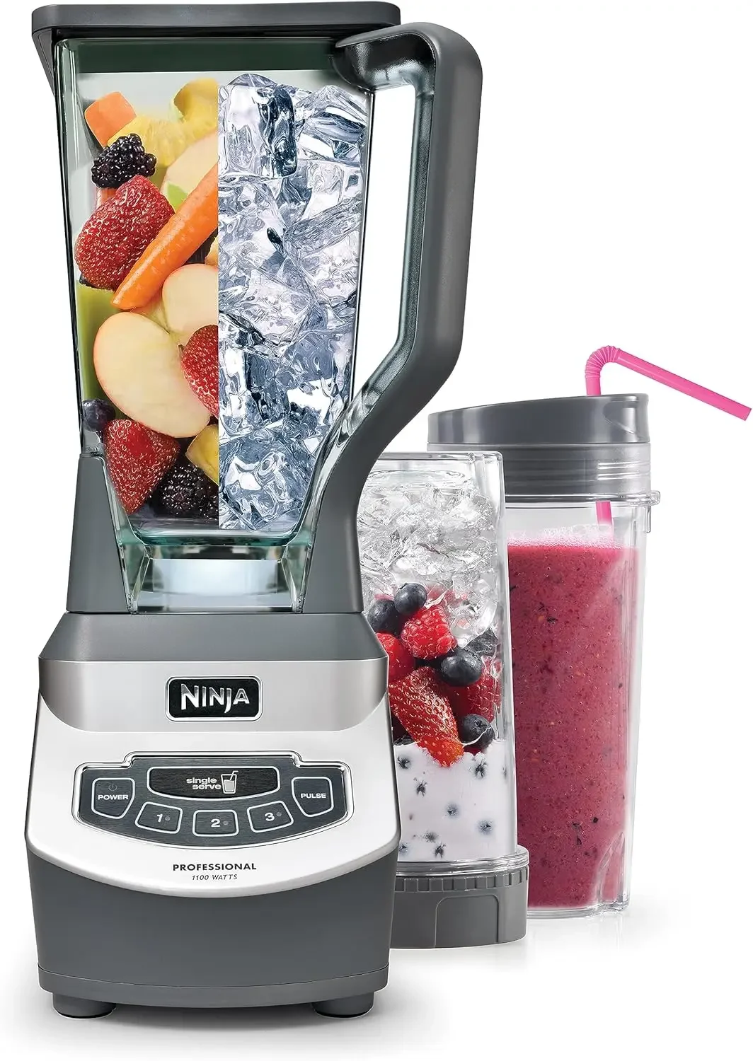 

Ninja BL660 Professional Compact Smoothie & Food Processing Blender, 1100 W, 72-oz. Pitcher &16-oz. To-Go Cups &Spout Lids, Gray