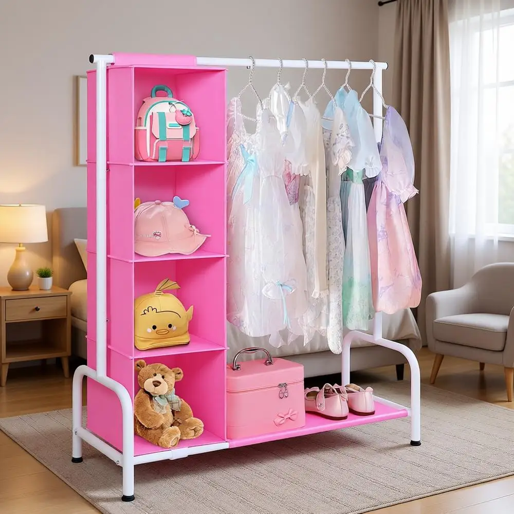 

Kids Clothing Rack with Hanging Organizer, Toddler Clothing Storage Rack, Kids Wardrobe Closet, Baby Clothes, Dance Costumes, Pi