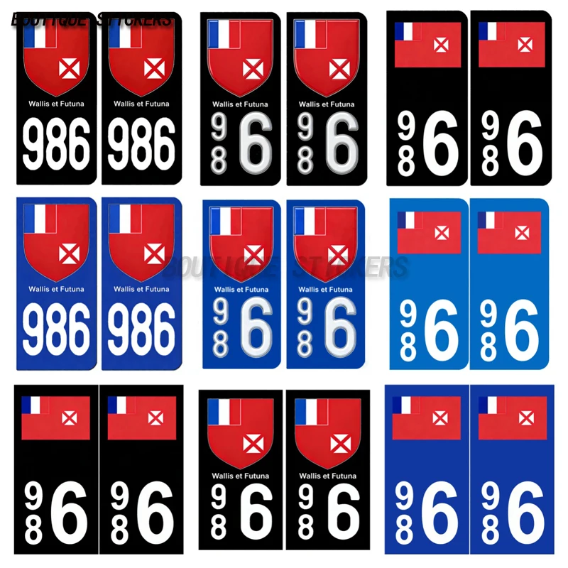 

2Pcs French license plate stickers 986-H Wallis-et-Futuna drapeau COM Carbone Collectivité Car and motorcycle waterproof PVC