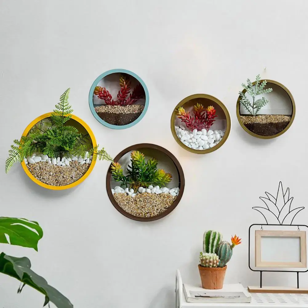 Wall Mount Flowerpot With Artificial Plants Frame Planter Pot Simulated Fake Potted Plants For Living Room Bathroom Wall Decor