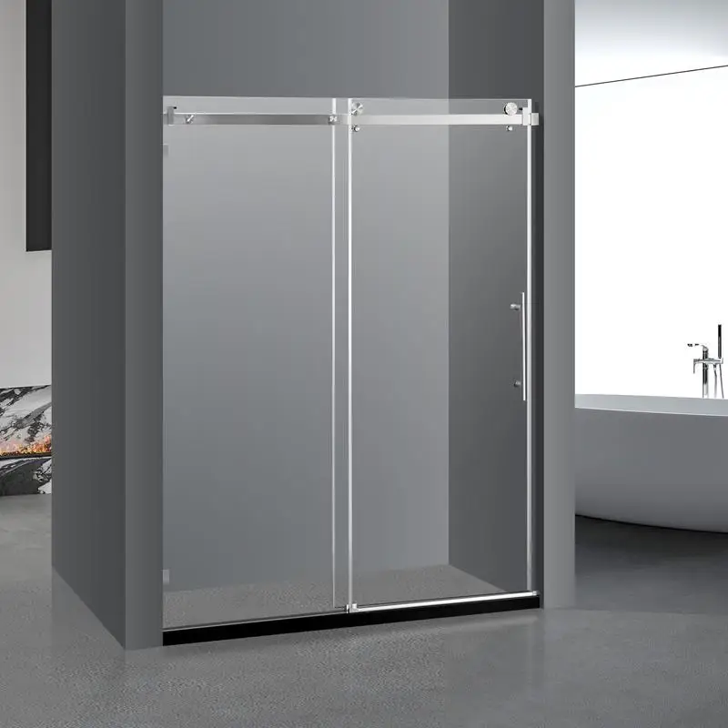 

Frameless Sliding Bathtub Door, 56-60" x 76" H, 3/8" Clear Tempered Glass, Brushed Nickel Finish, Big Rollers, Square Rail,