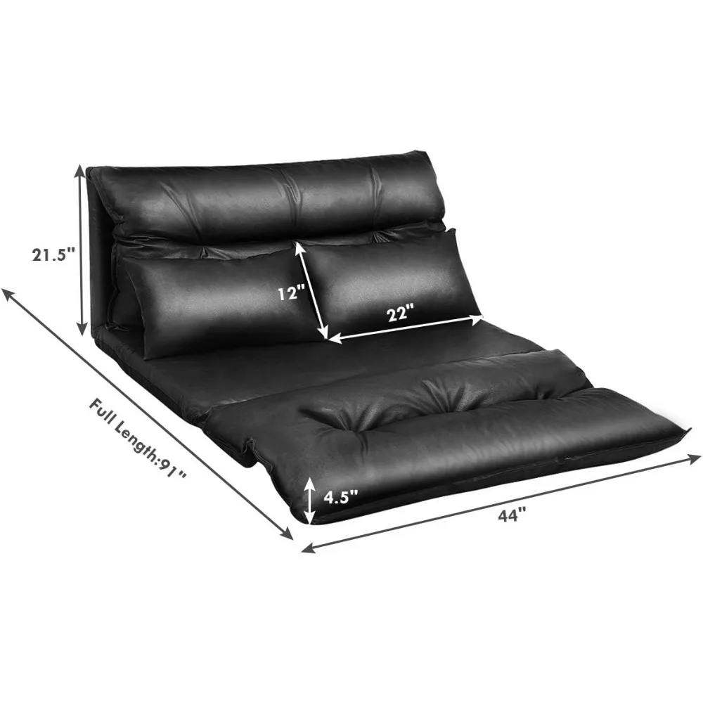 أريكة سرير قابلة للتحويل مع وسائد، كرسي بمقعدين من جلد البولي يوريثان، أريكة نوم كسولة قابلة للطي، 5 أوضاع قابلة للتعديل