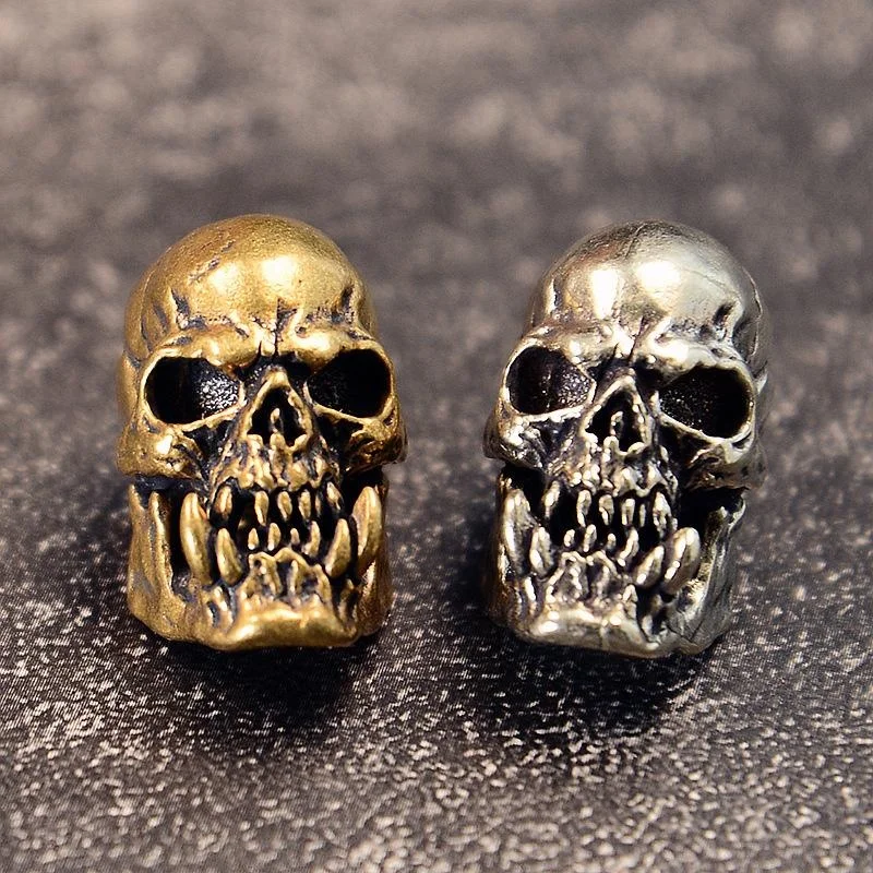 

2Pcs Skull Head Brass Knife Bead Punk EDC Outdoor DIY Paracord Woven Lanyard Pendant Retro Accessories108