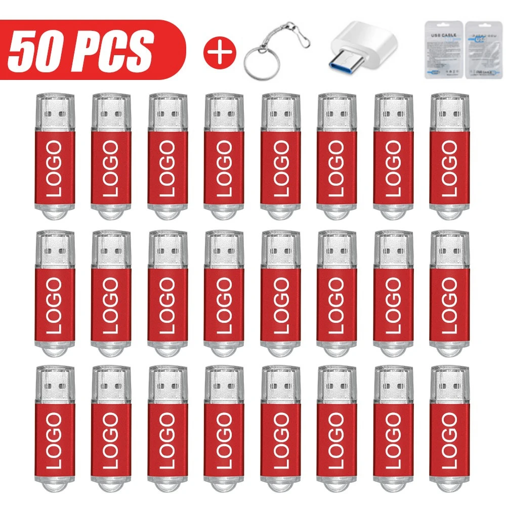 

50 шт./лот, металлический USB-флеш-накопитель, 4 ГБ, 32 ГБ, флэш-накопитель, 64 ГБ, настоящая емкость, U-диск Cle, бесплатный индивидуальный логотип USB