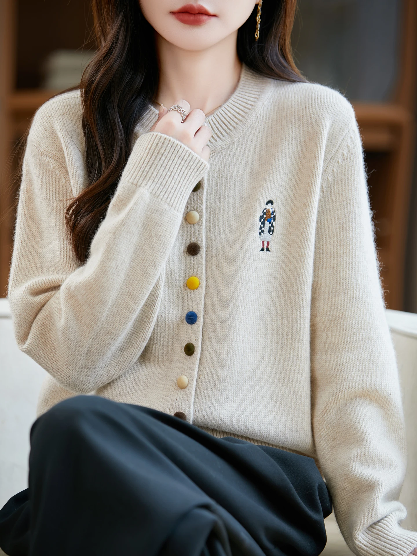   Вязаный открытый кардиган с вышивкой, женский повседневный длинный свек, круглый свитер для отдыха Ne, весна-осень-зима...