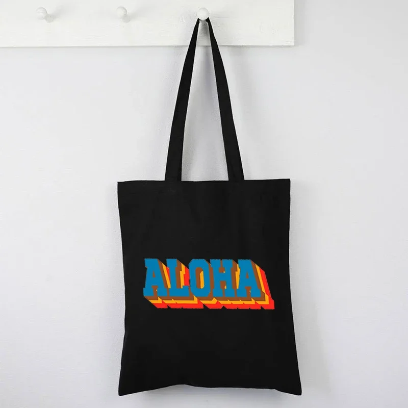 

Aloha Canvas Bag Funny Beach Shopping Bags Women Cute Fashion Pures Letter Tote Bag