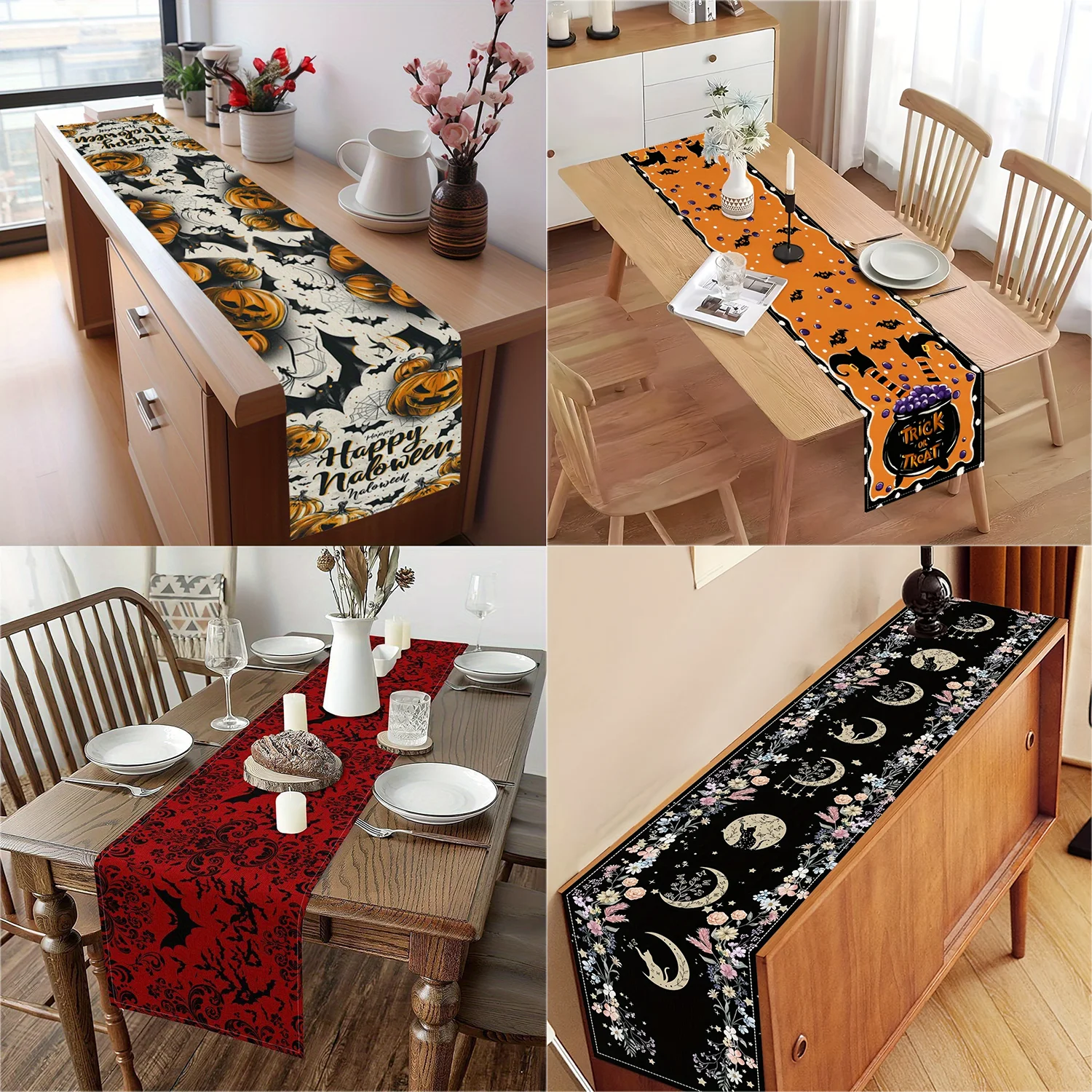 

1pc, Halloween Table Runner Trick Or Treat Orange Seasonal Fall Kitchen Dinning Table Decoration for Home Party Decor