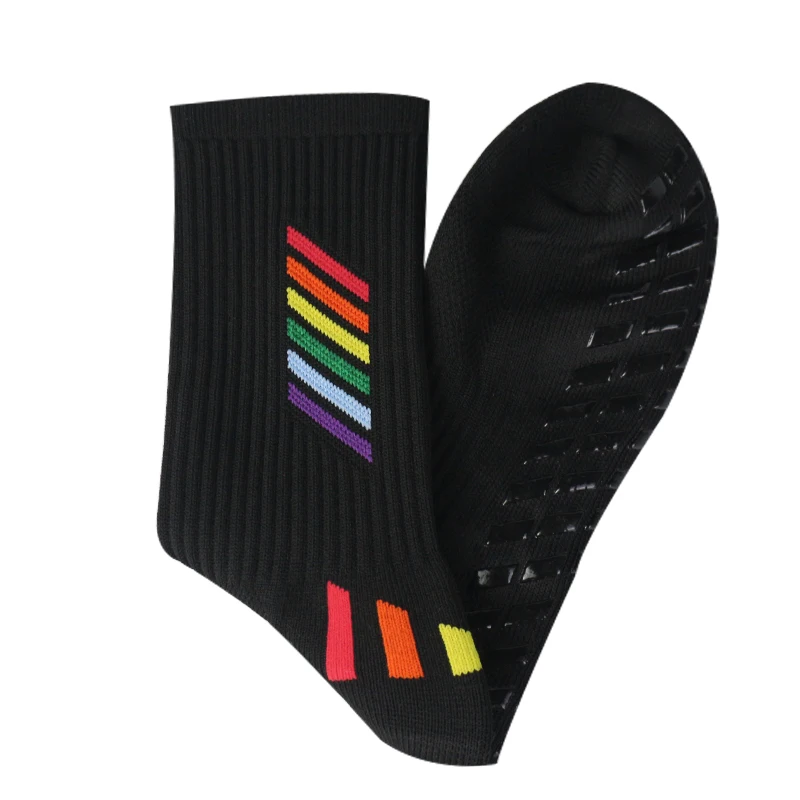 New Men Women Rainbow Line Pattern Football Socks Sports Square Silicone Non slip soccer Socks Calcetines Antiglide futbol