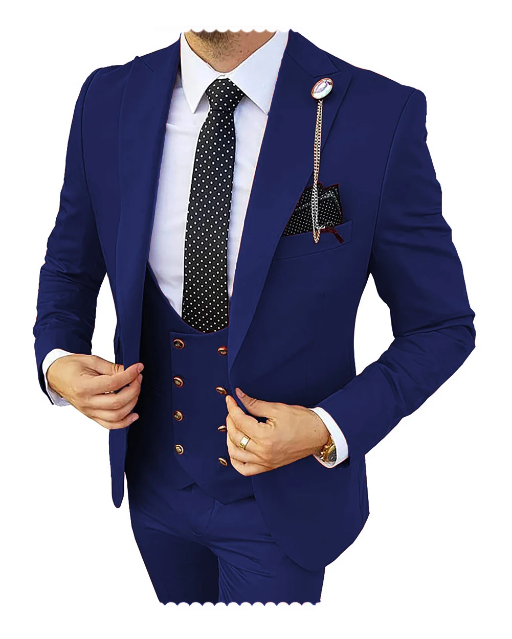 Formal Men 3 Pieces Tuxedos Slim Fit Business Suits Groom Champagne Tuxedos Wedding Suit (Blazer+Pants+Vest)