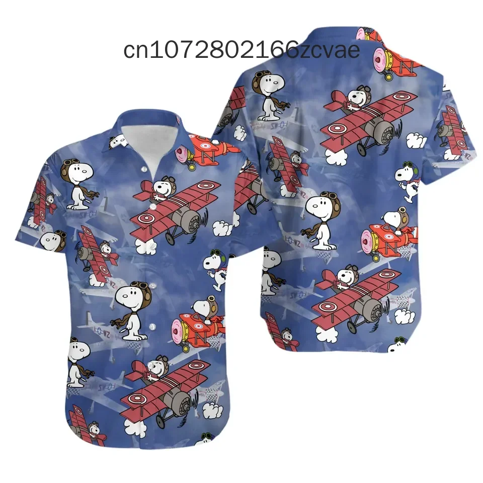 2024 New Snoopy Hawaiian Shirt Men\'s and Women\'s Children\'s Button Short Sleeved Beach Shirt Fashion Street Casual Shirt