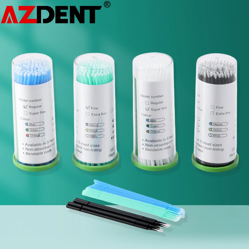 4 Barrels Azdent Dental Microbrush Disposable Applicators Tips Micro Brush Cleaning 1.2/1.5/2.0/2.5mm Dentistry Materials