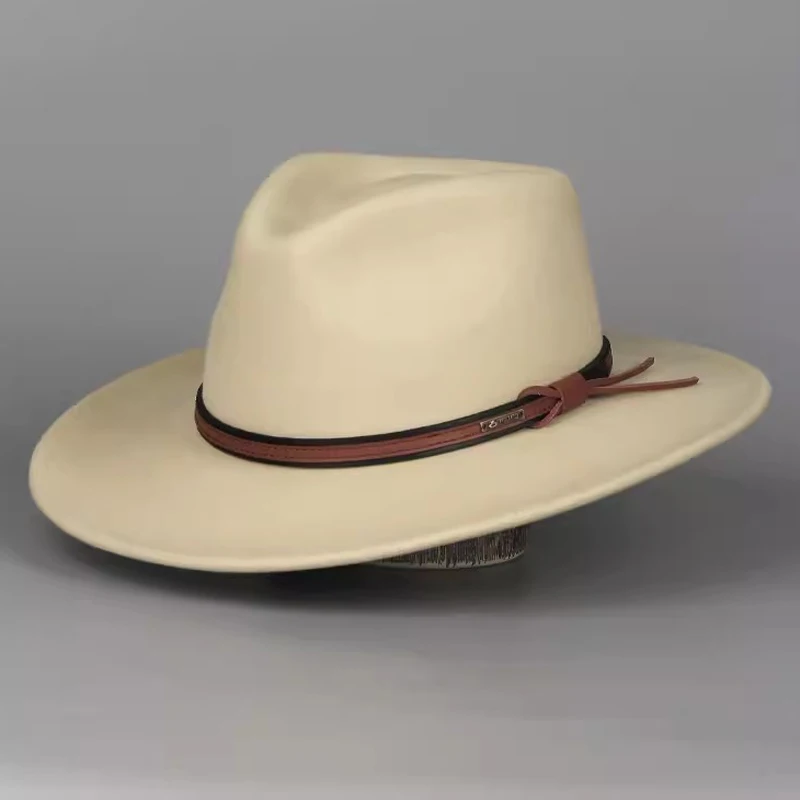 Australian Wool Cowboy Hat with Wide Brim(9cm) , Camel Color Cowgirl Hat Western Hats for Women Men Felt Outback Panama Rancher