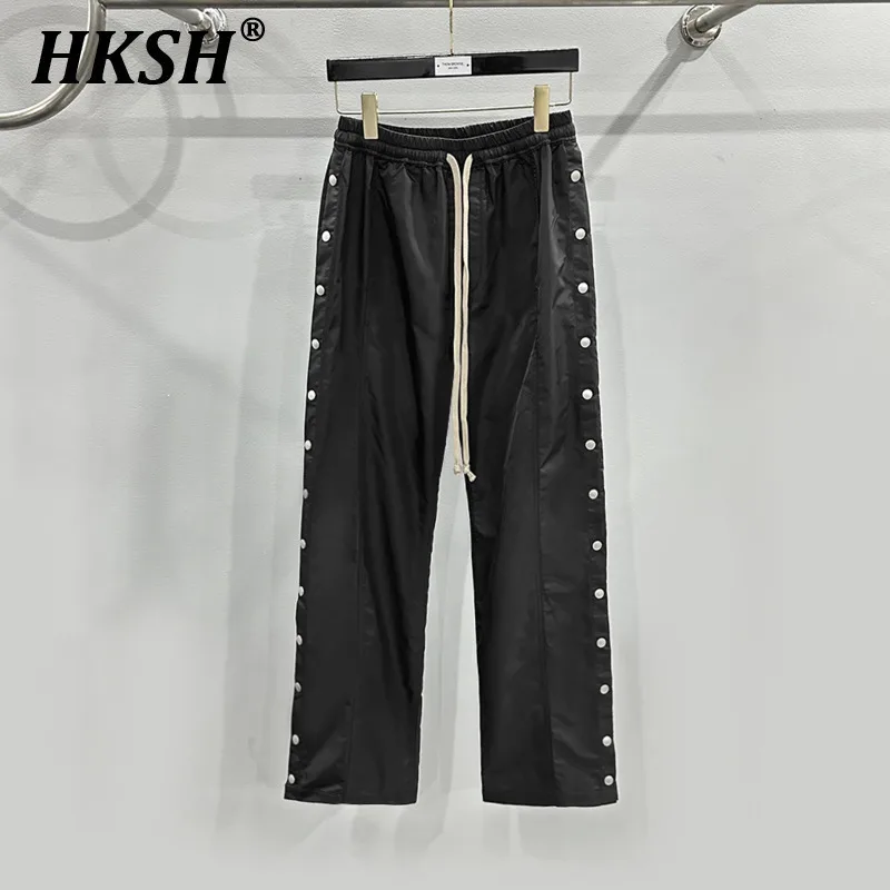 HKSH Spring Autumn Summer Male Tide American High Street Buckle Thin Loose Straight Quick Dry Casual Chic Pants Women New HK2261