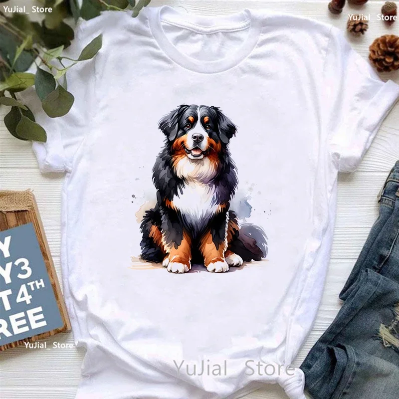 Bernese Mountain Dog Animal Printed T Shirt Women'S Clothing Funny White Tshirt Femme Summer Fashion T-Shirt Female Streetwear