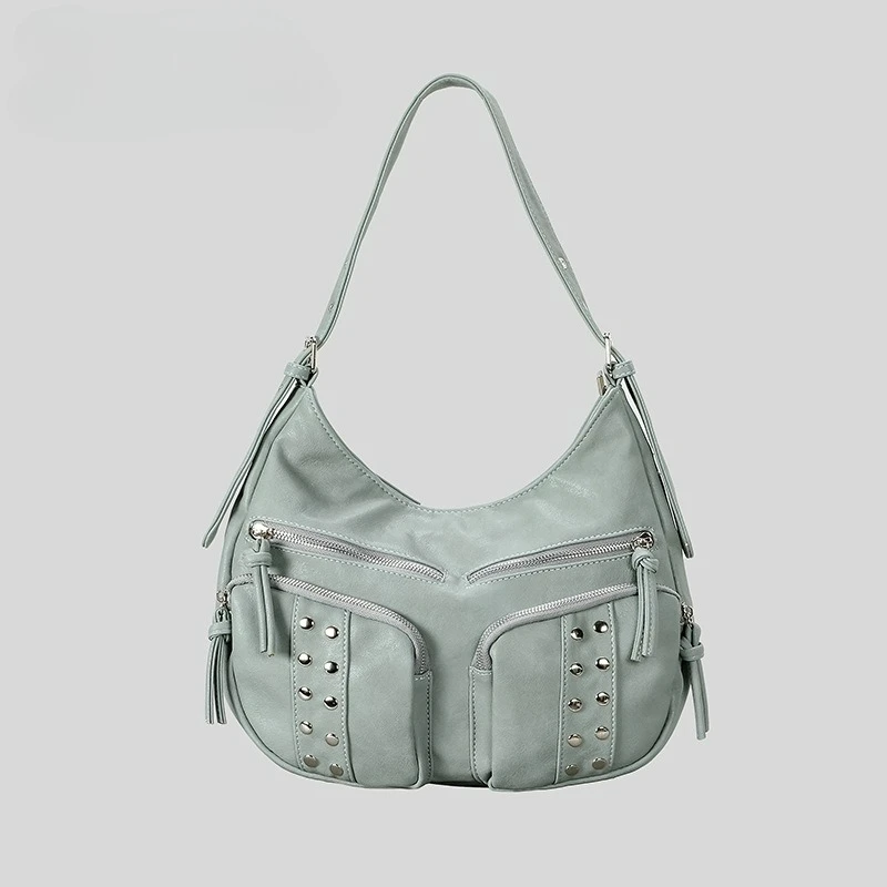 

Осень 2022, винтажные сумки на плечо с заклепками Y2k, большие вместительные сумки-тоут из мягкой кожи, дорожные сумки с несколькими карманами