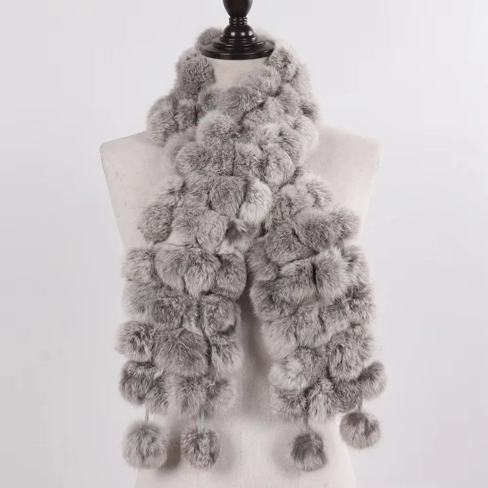 Casual Genuine Fur Fur Scarf Warm Colourful Women Scarf Fur Balls Long Scarves