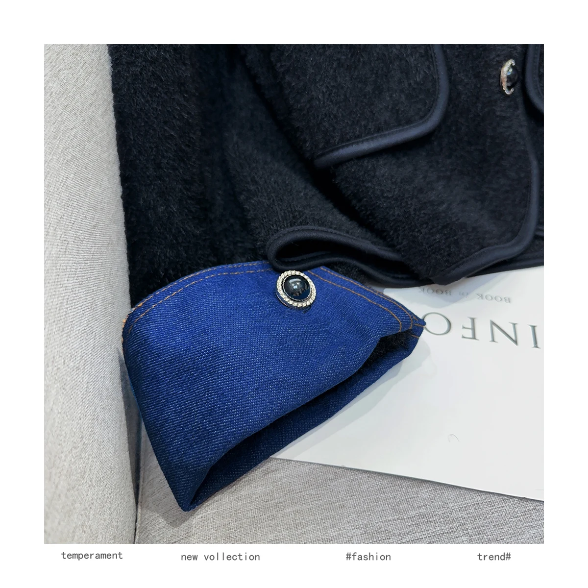 Camisola de malha de vison falso cardigan casaco feminino topos 2025 outono inverno manga longa denim emendado único breasted elegante chique jumper