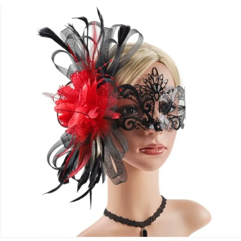 

2PCS Feather Masquerade Mask for Women - 2025 Venetian Antique Mardi Gras Masks with Feather for Woman Prom Ball Party