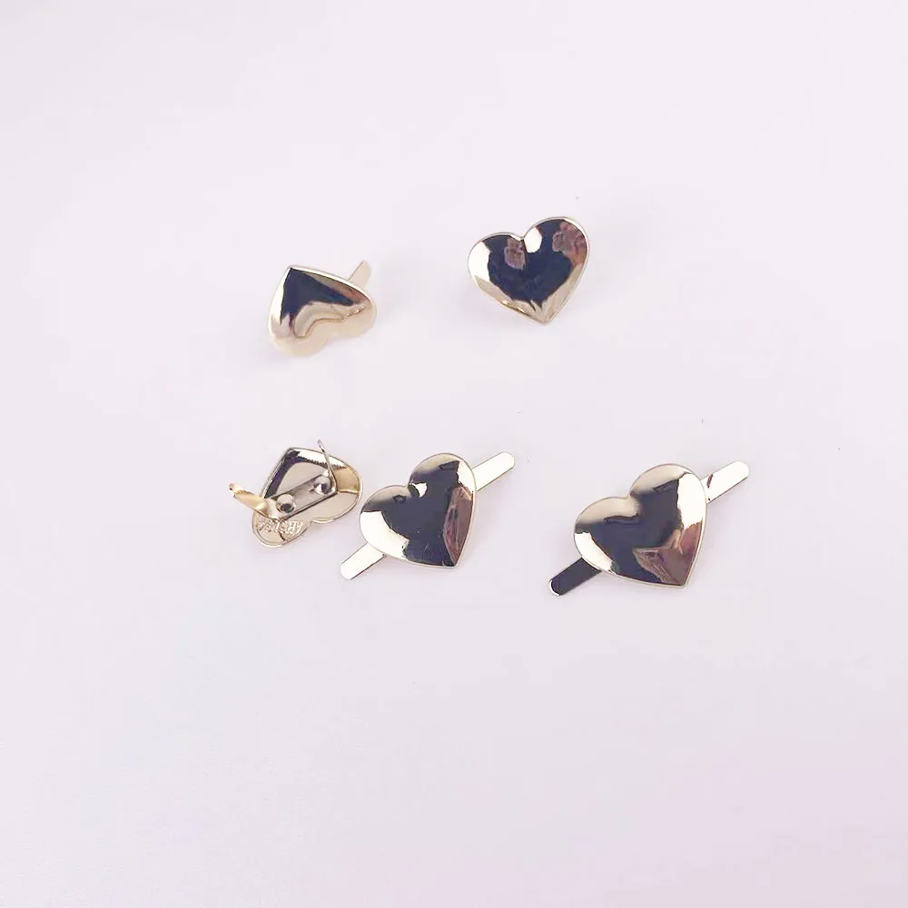 5Pcs 20x17mm Heart Rivet Purse Feet Bag Clothes Hardware Handbag Decorative Studs Button Nail Metal Buckles DIY Accessories