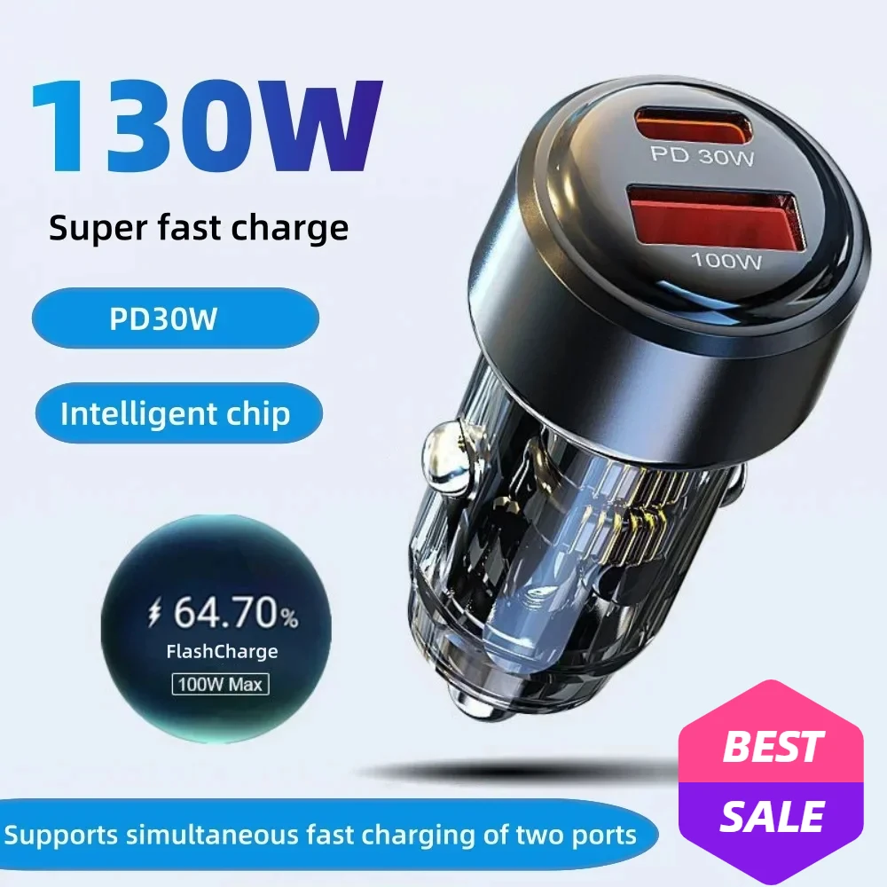 

PD 130W USB Car Charger Fast Charging Type C Car Quick Charger in Car Mobile Phone Adapter for iPhone 15 Xiaomi 13 Huawei OPPO