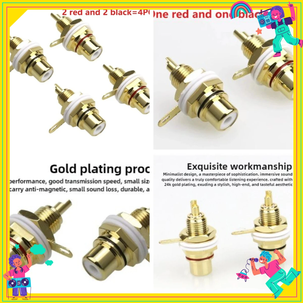 

2/4PCS RCA Female Socket Lotus Connector Chassis Panel Mount Adapter Audio Terminal Plug 3.5mm AV Plug Gold Plated
