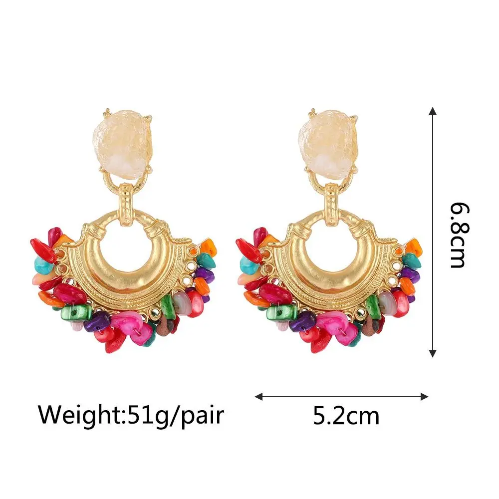 Exquisite Vintage Metal Long Earrings Charm Temperament Fan Shaped Drop Earring Bohemia Resin Stud Earrings Party