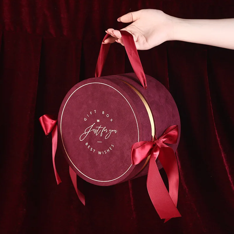 Cylinder Gift Packaging Box Suede Handbag Double Bows Wedding Favor Gift Boxes for Wedding Decoration Baby Shower Party Supplies