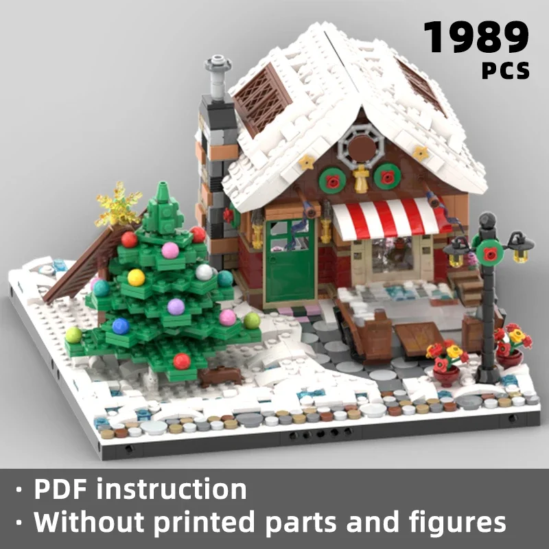 christmas theme holiday season house bricks santa xmas noel cottage blocks natale cabin winter village church moc building set