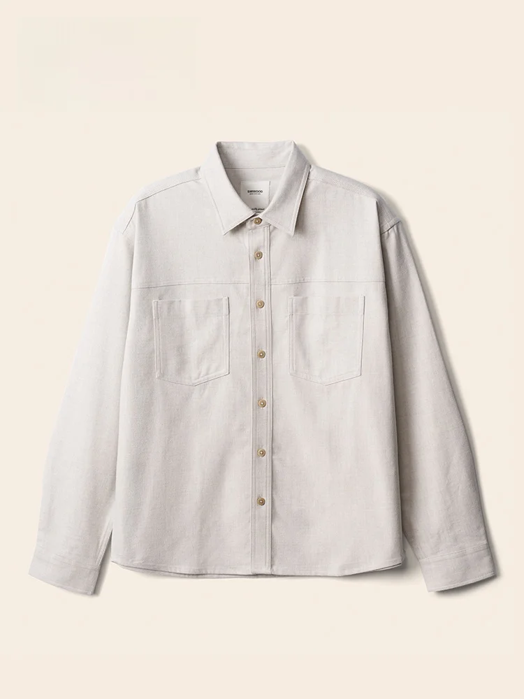 

Loose Fit Long Sve Men's irt SIMWOOD Mixed Wool Blend Double-sided Brued Cotton Polyester Regenerated Cellulose Fiber ...