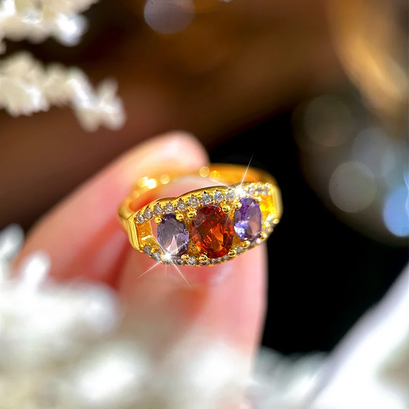 Luxury 24K 9999 Pure Gold real gold Moissanite Opening Adjustable Ring