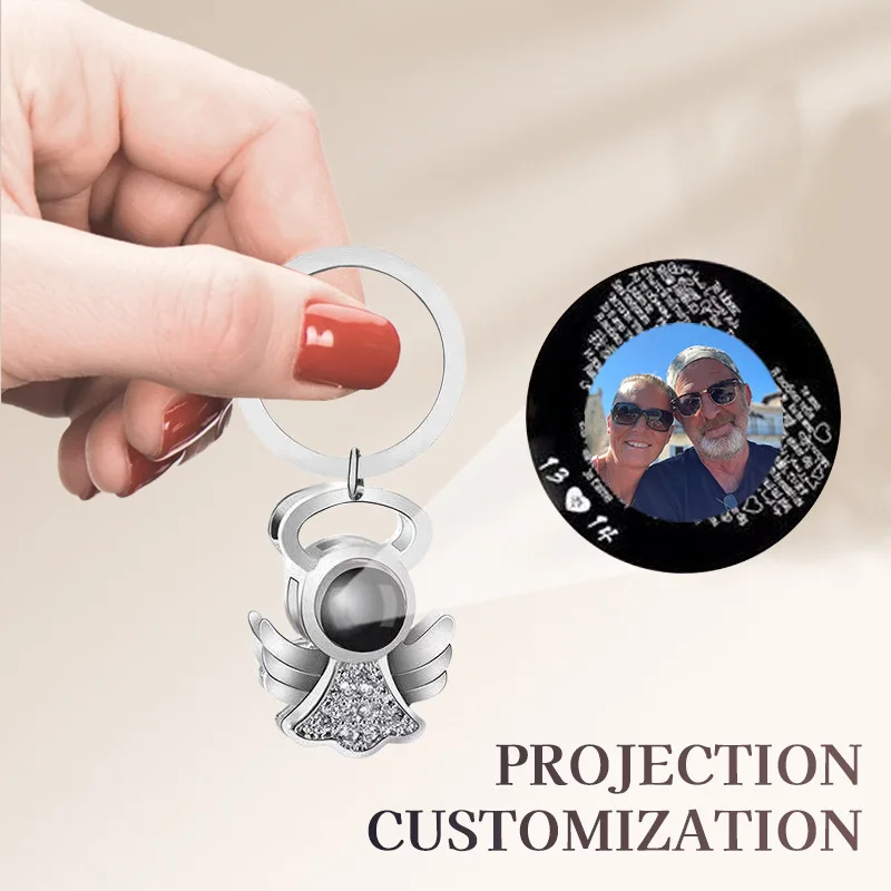 

Custom Photo Projection Keychain, Personalized with a Picture, "I Love You" in 100 Languages, Unique Keychain Gift