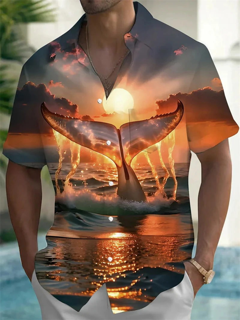 الحوت نمط ثلاثية الأبعاد مطبوعة قميص هاواي صيفي للرجال النساء الحيتان الجرافيك البلوزات للجنسين ألوها قمصان مريحة بلايز قصيرة الأكمام