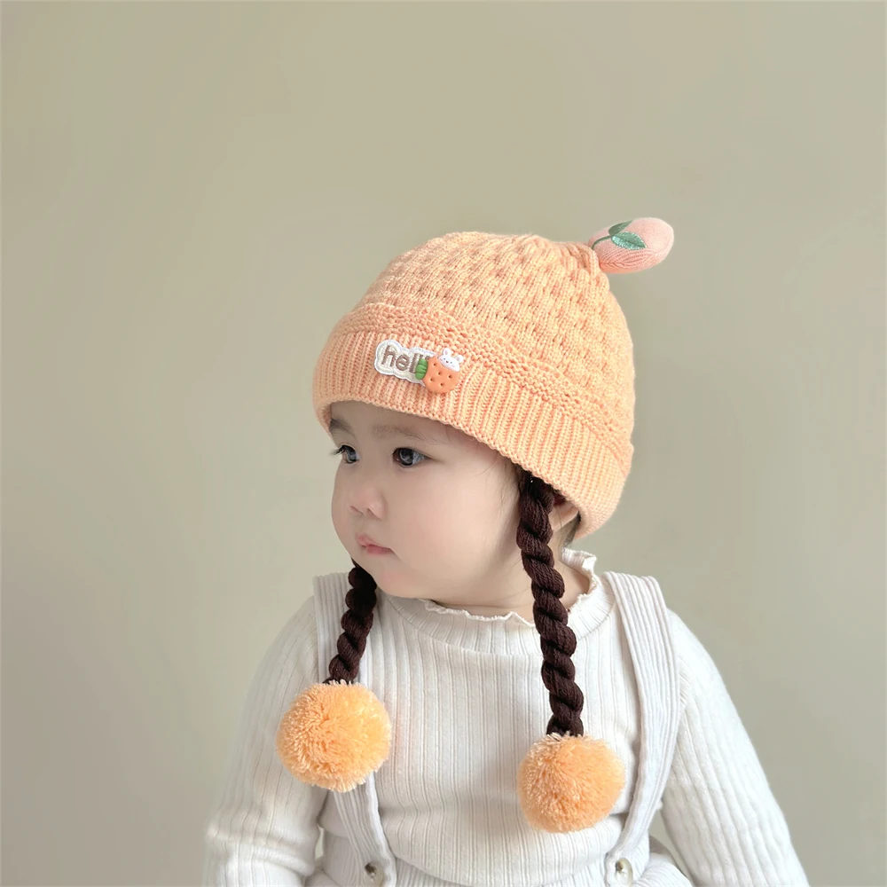 Baby Ear Protection Hat Autumn and Winter Baby Warmth Thickened Knitted Cute Braided Hat for Children, Boys and Girls Pullover