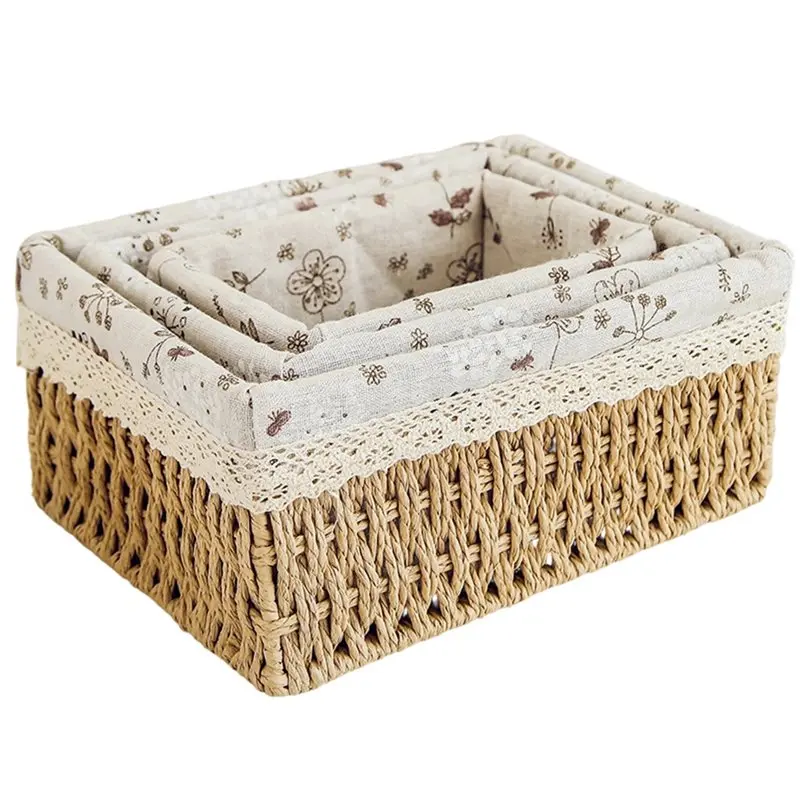 

AAAN-Set Of 3 Rectangular Hand Handmade Woven Storage Baskets-Home Organizing Accessories