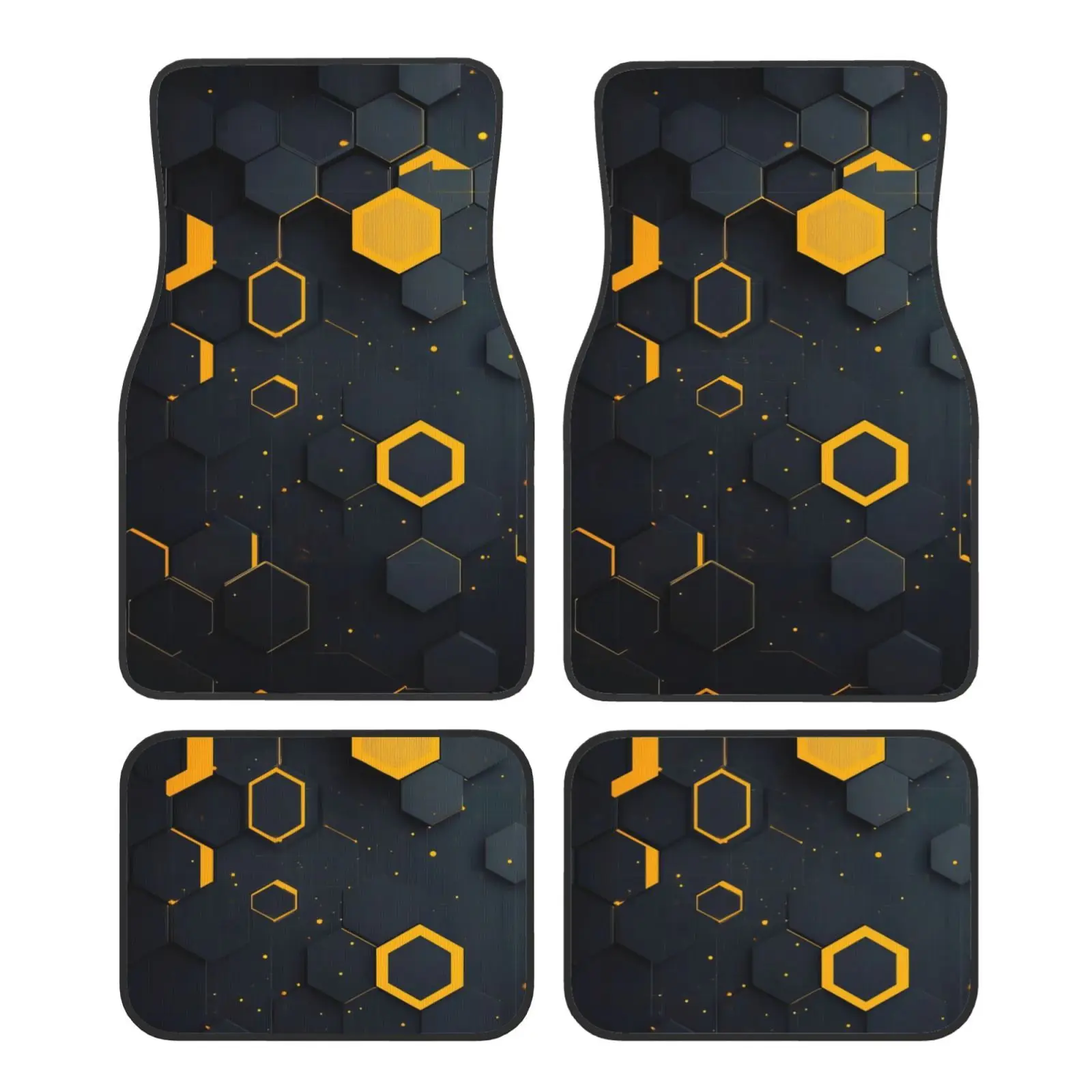 4pcs Set - 3D Geometric Pattern Print Universal Car Floor Mats, High-Density Polyester, Wear-Resistant, Easy To Clean, Suitable