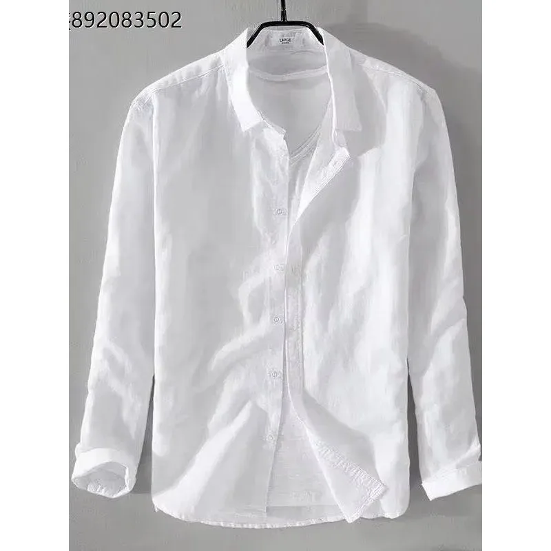 Premium Men's Linen Cotton Summer Casual Long Sleeve Shirt Jacket Outerwear, Breathable Comfortable Fashion Urban Style for