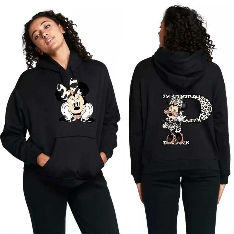 

Cute Leopard Minnie Mouse A-Z 26 English Letters Y2k Hoodie Women's Sweatshirts Hoodie Woman Clothes Sweatshirts Woman Clothing