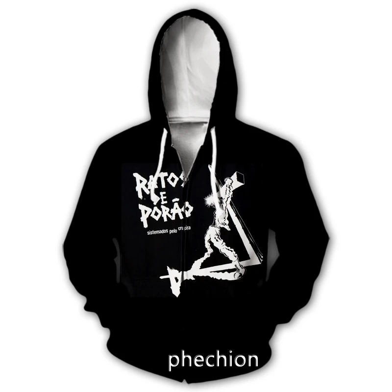 

phechion Men/Women 3D Print RATOS DE PORAO Rock Band Casual Zipper Hoodies Fashion Men Loose Sporting Zip Up Hoodies J16