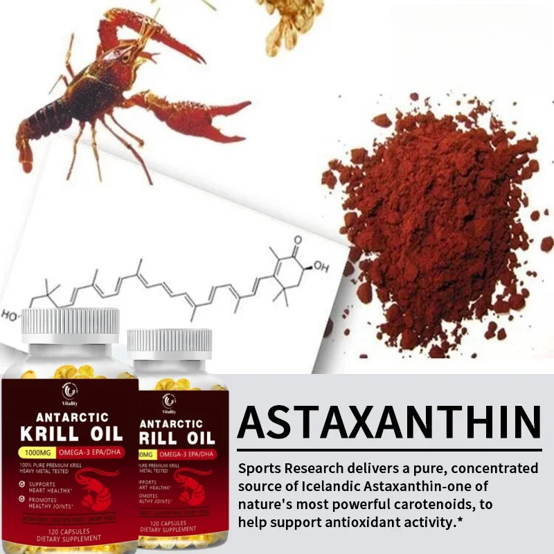 Vitality Krill Oil Capsule 1000 mg with Astaxanthin Sustainable Dietary Supplement Omega 3 - 60/120 Capsules