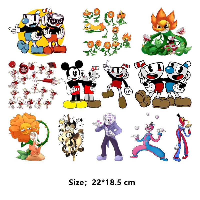 Kids Game Cuphead Patches for clothes iron on transfer DIY children printing for clothes vinyl stickers