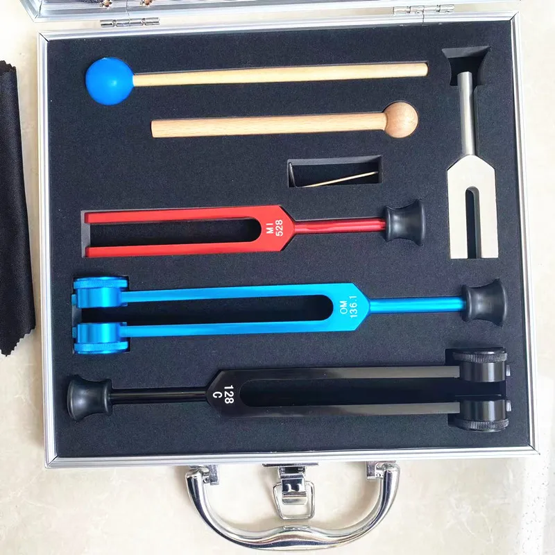 4pcs Tuning Fork Set Colorful Aluminum Alloy Tuning Forks with Box Chakra Diapason Music Therapy 4096Hz MI528Hz C128Hz OM136.1Hz