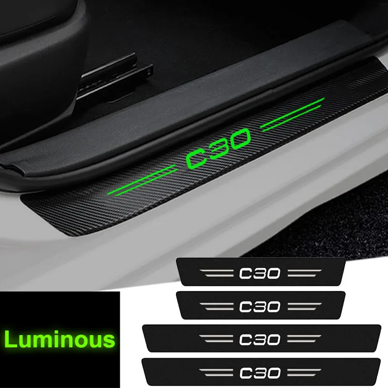 Luminous for Volvo C30 Logo Car Door Threshold Waterproof Decals Stickers Anti Scratch Film Night Lighted Trunk Bumper Sill Tape