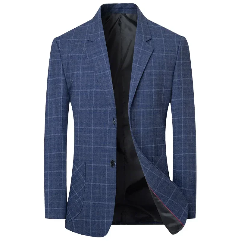 New Spring Autumn Men Blue Plaid Business Casual Blazers Jackets Quality Suits Coats Man Slim Fit Blazers Jackets Coats Size 4XL