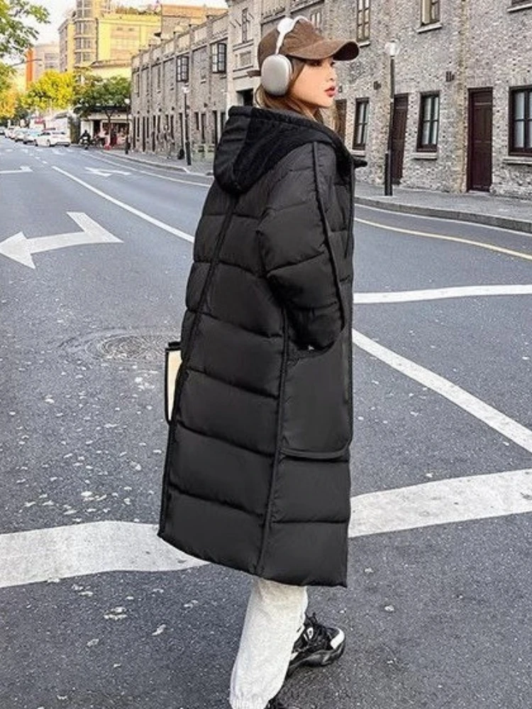 

Корейский стиль, новинка 2025, зимний пуховик средней длины, хлопковое пальто для женщин, горячая распродажа, одежда