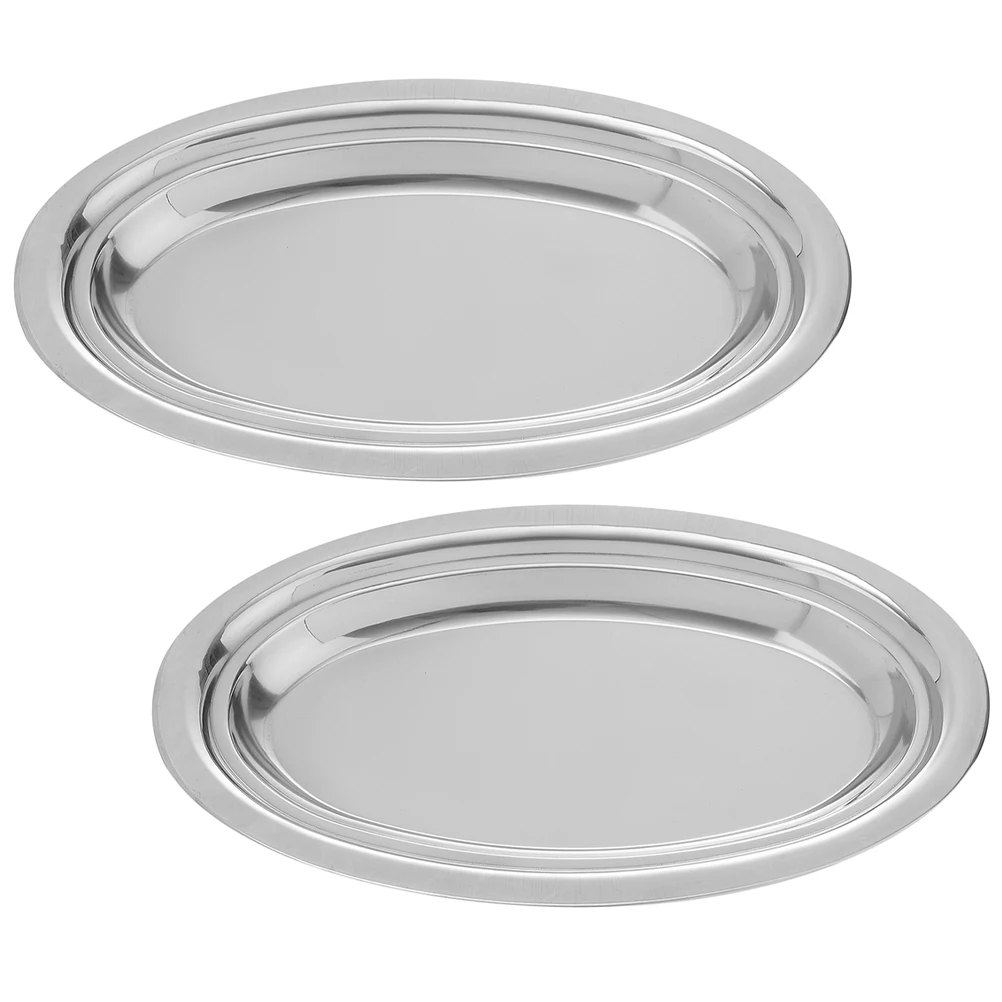 

2pcs Stainless Steel Oval Plates High Temperature Resistant Fish Shaped Pastry Serving Tray Kitchen Snack Dinnerware
